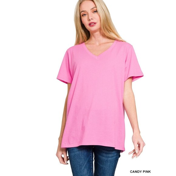 Tops - B78 Boyfriend V-neck Tee Pink NEW